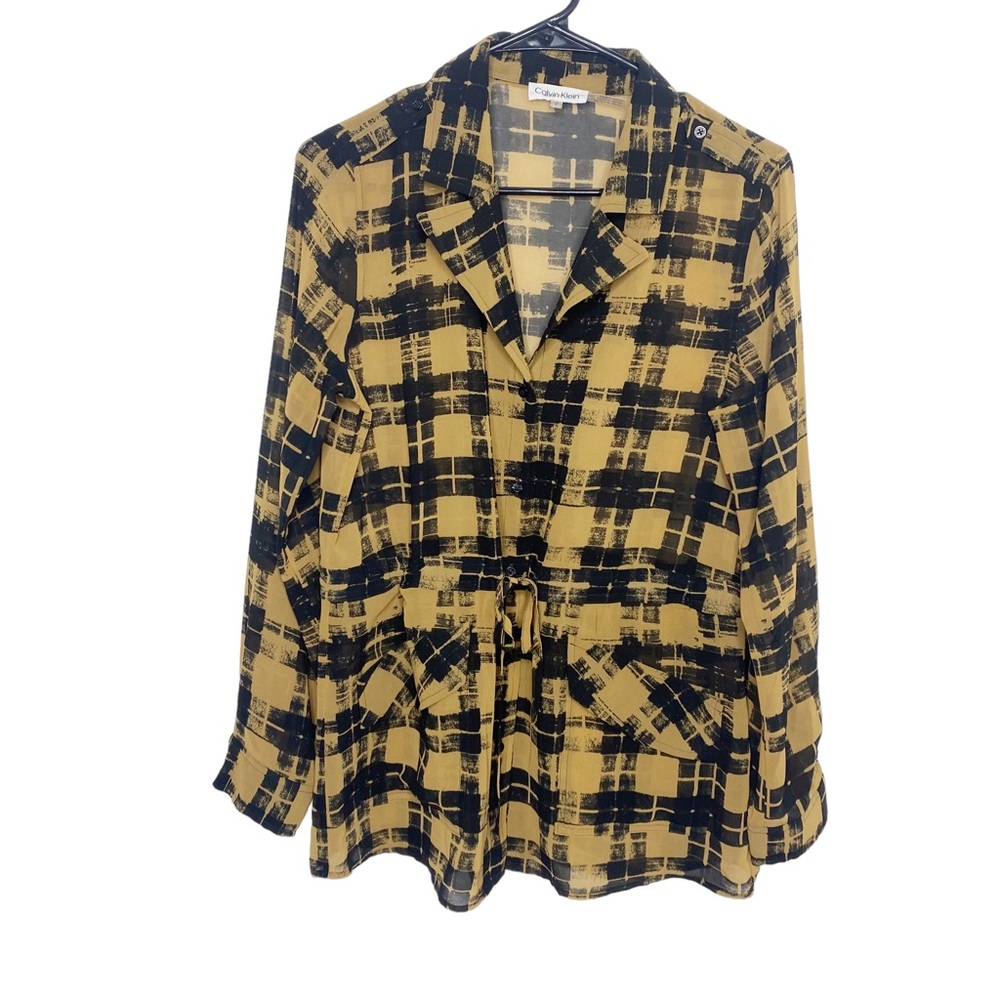 Calvin Klein lightweight shirt jacket size small camel navy blue f